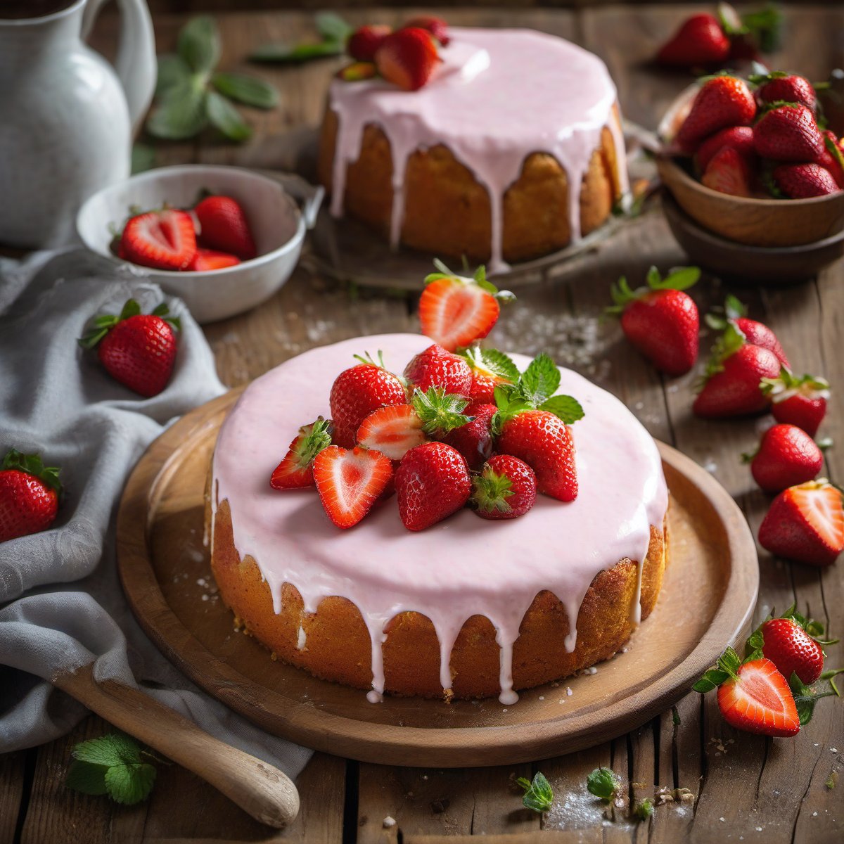 Fresh Strawberry Yogurt Cake — Fresh homemade recipe photo