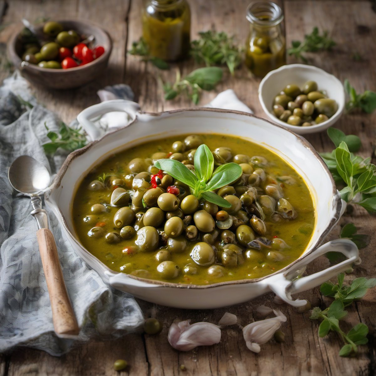 Marjoram Sauce with Capers & Green Olives — Fresh homemade recipe photo