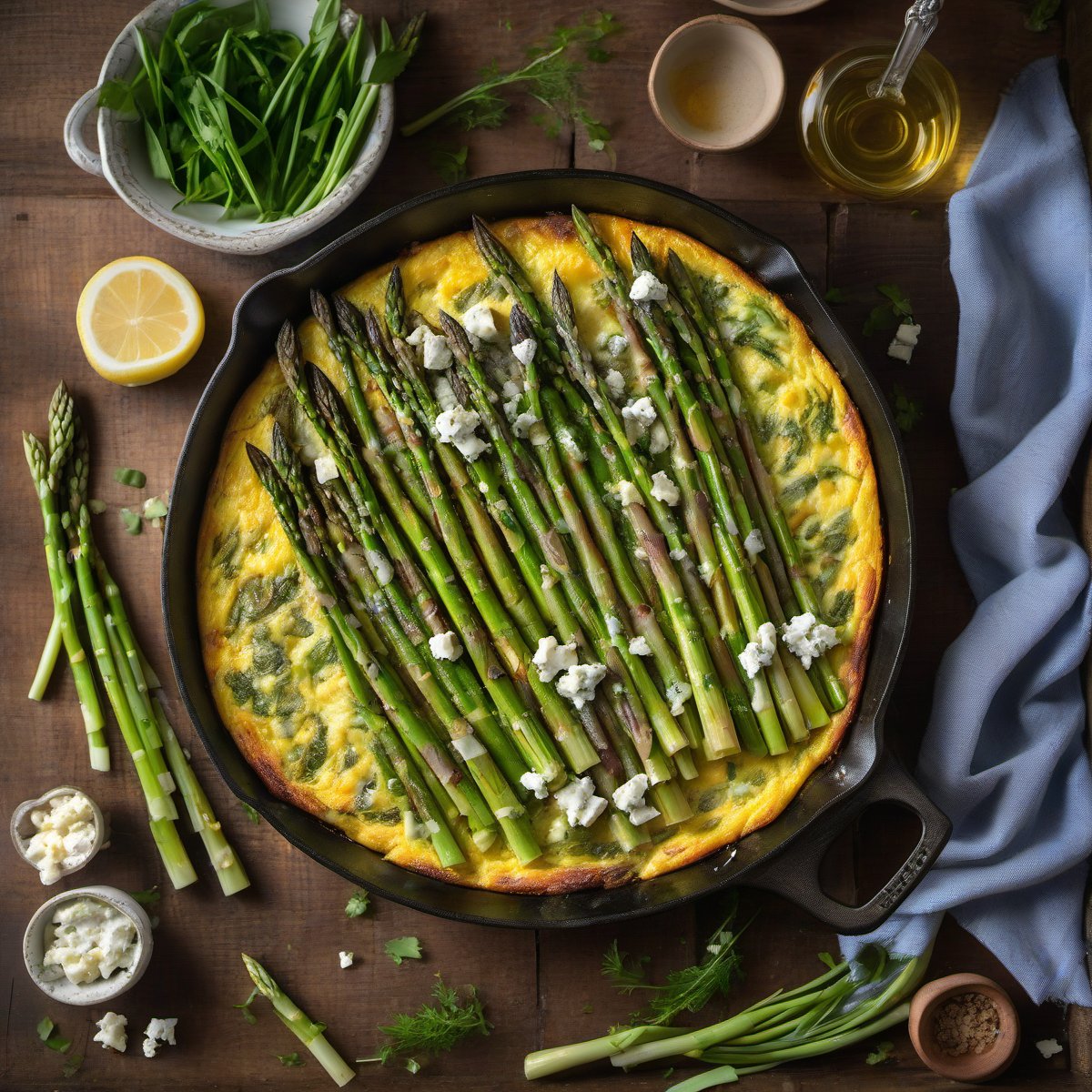 Roasted Asparagus, Green Onion, and Blue Cheese Frittata — Fresh homemade recipe photo