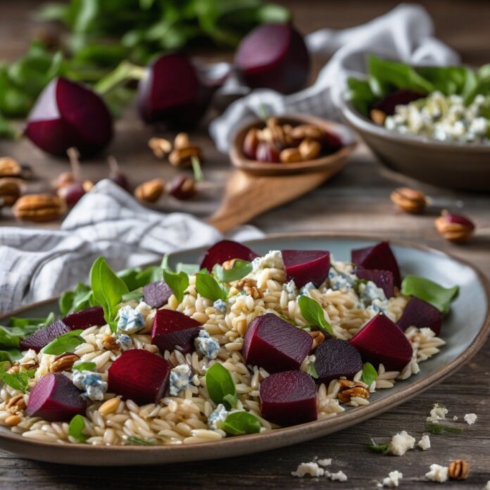 Roasted Beets, Blue Cheese Orzo, & Walnut Salad Roasted Beets, Blue Cheese Orzo, & Walnut Salad — Fresh homemade recipe photo
