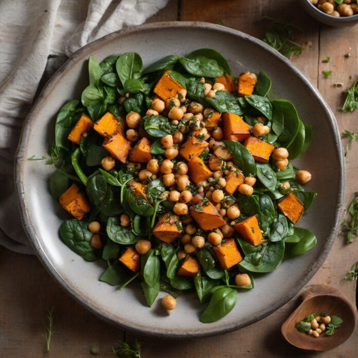 Za'atar Roasted Sweet Potato, Chickpea, and Spinach Salad Za'atar Roasted Sweet Potato, Chickpea, and Spinach Salad — Fresh homemade recipe photo