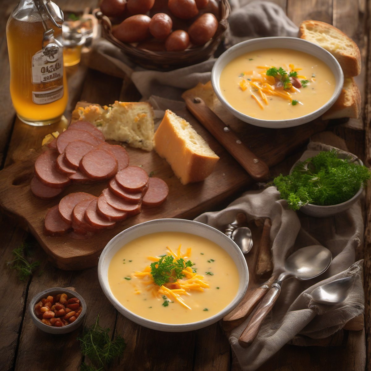 Beer and Cheddar Soup with Kielbasa Sausage — Fresh homemade recipe photo