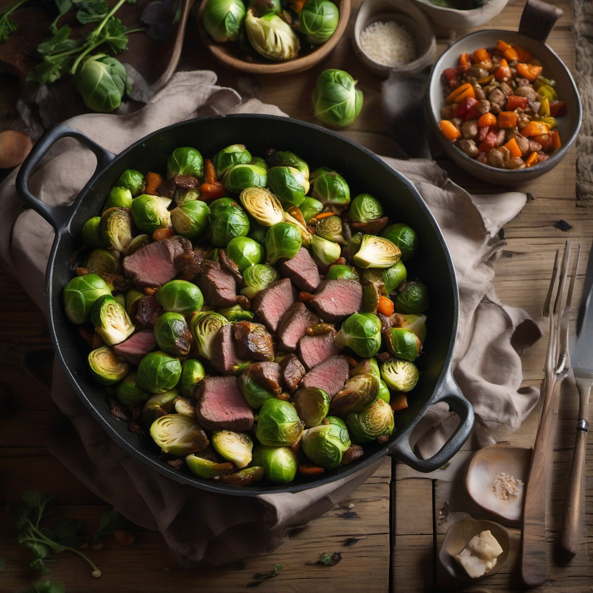 Brussels Sprouts and Steak Stir-Fry — Fresh homemade recipe photo