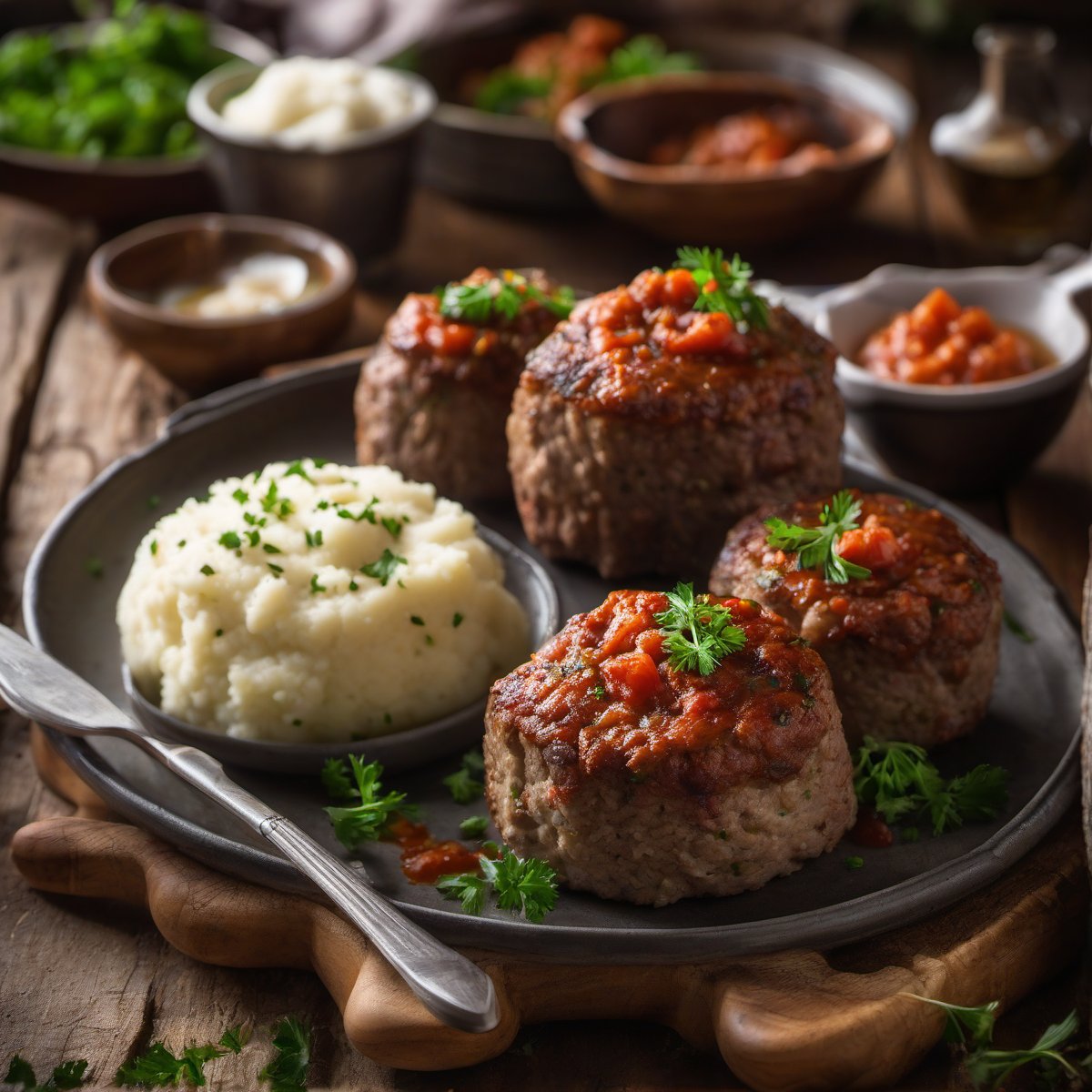 Mini Meatloaves and Garlic Mashed Cauliflower — Fresh homemade recipe photo