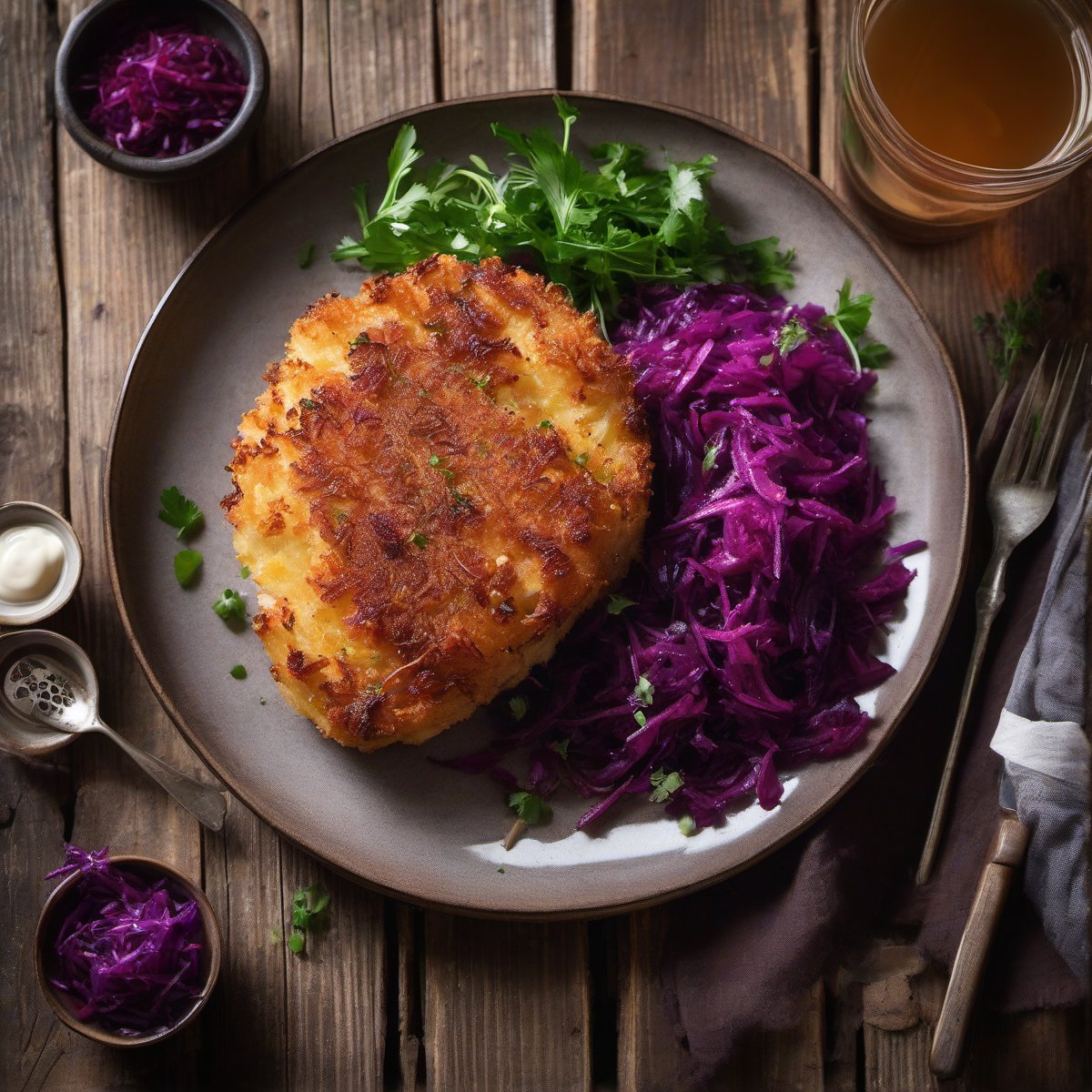 Potato-crusted pork with braised red cabbage — Fresh homemade recipe photo