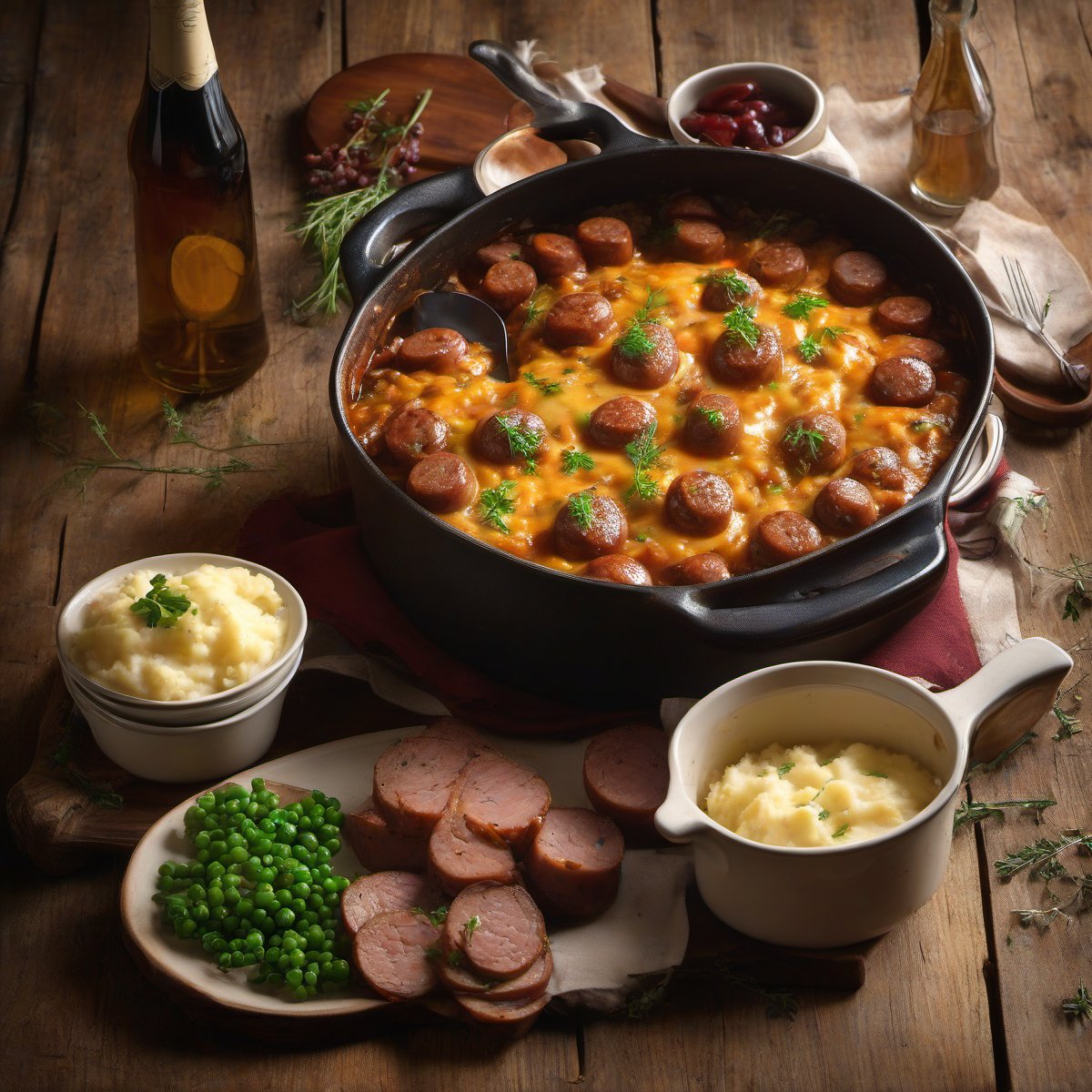Sausage and ale casserole with mash — Fresh homemade recipe photo