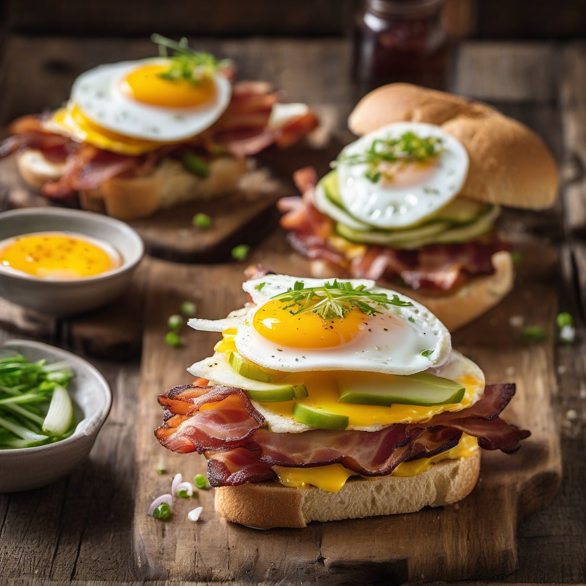 Bacon and Egg Sandwiches with Pickled Spring Onions — Fresh homemade recipe photo