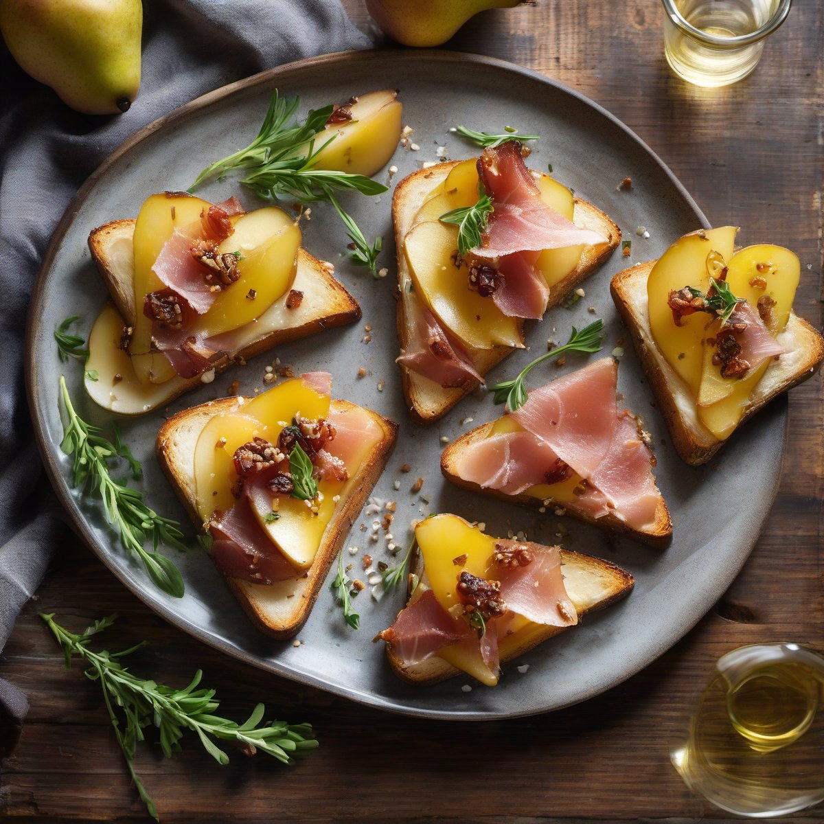 Broiled Pear and Prosciutto Toasts — Fresh homemade recipe photo