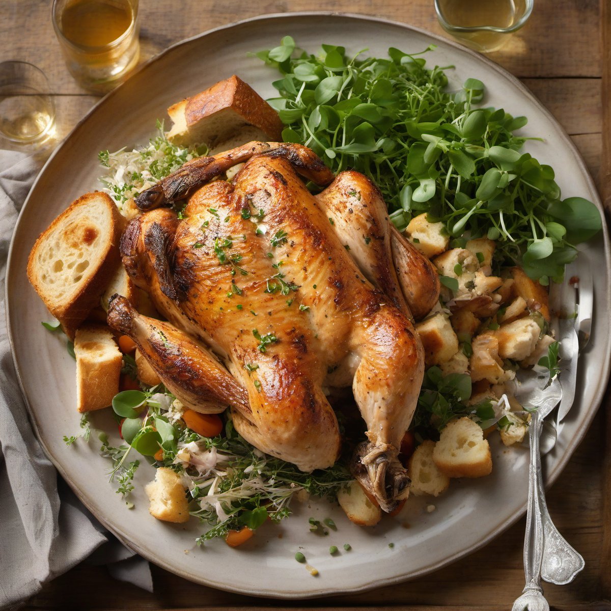 Buttermilk Brined Chicken with Cress and Bread Salad — Fresh homemade recipe photo