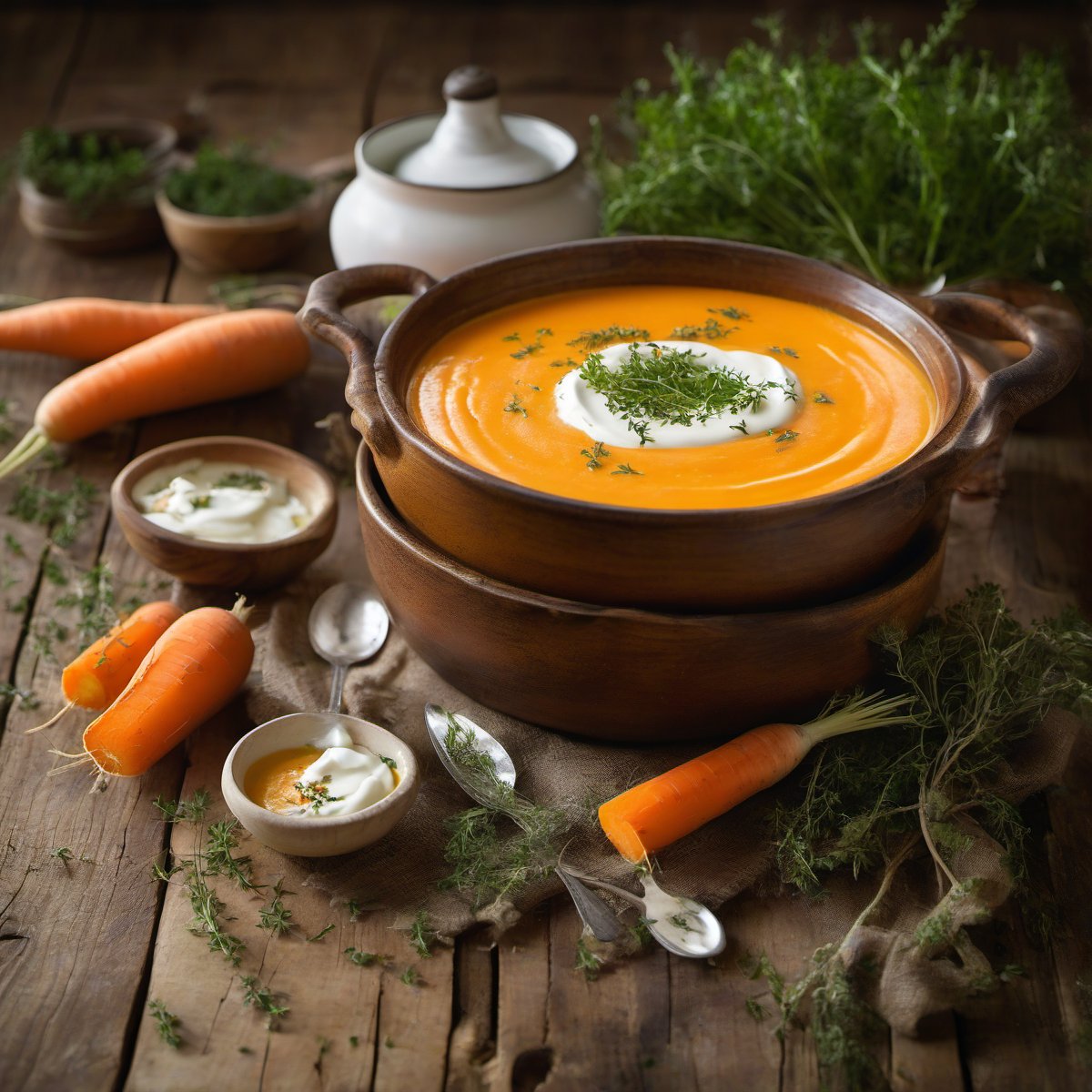 Carrot-Thyme Soup with Cream — Fresh homemade recipe photo