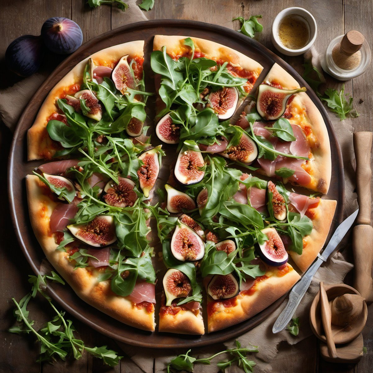 Fig-Prosciutto Pizza with Arugula — Fresh homemade recipe photo