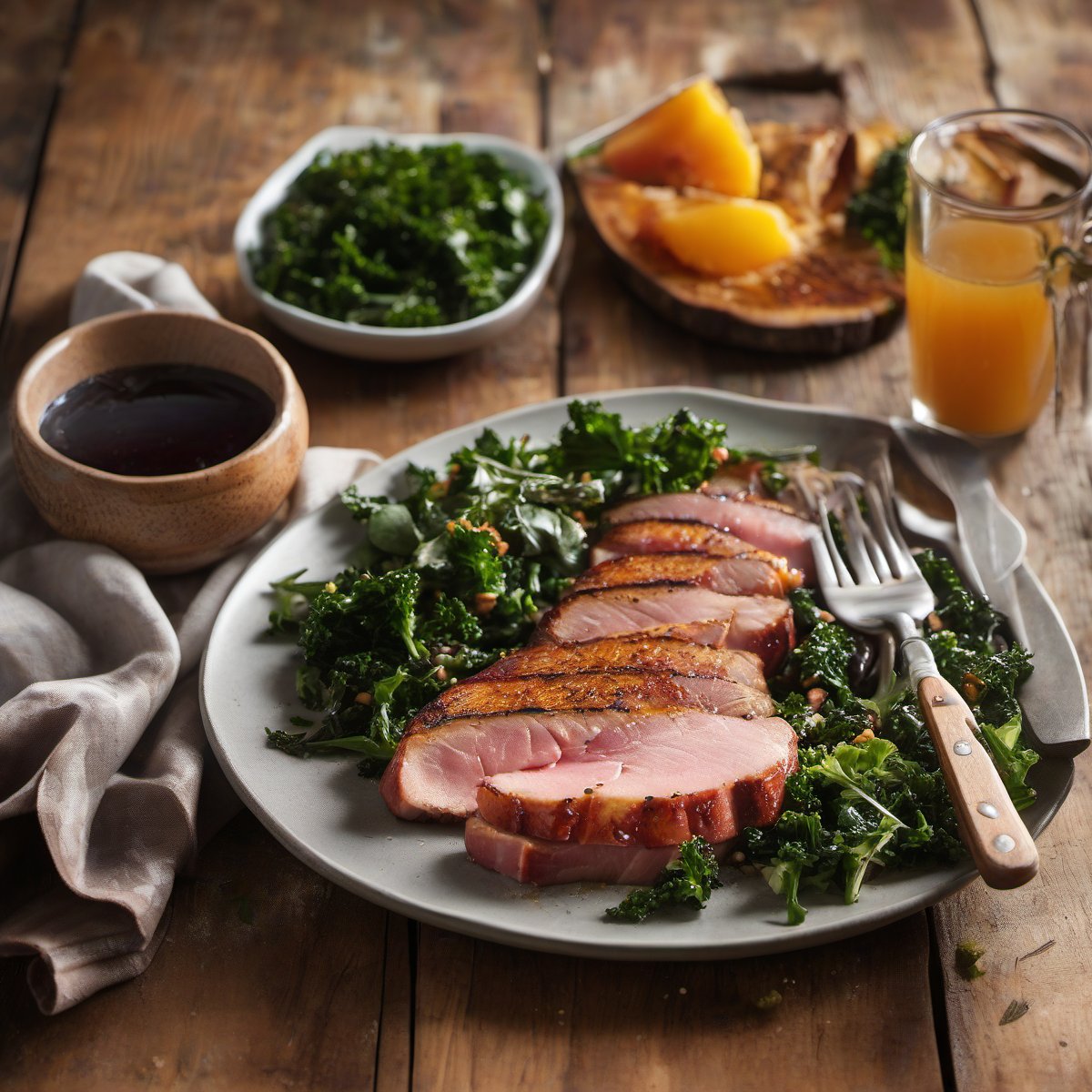 Grilled Ham Steaks with Southern Kale Salad — Fresh homemade recipe photo
