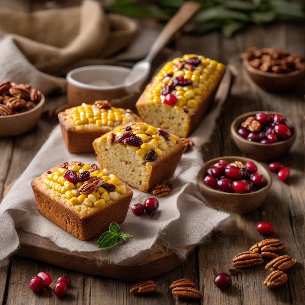 Mini Corn Loaves with Cranberries and Pecans — Fresh homemade recipe photo