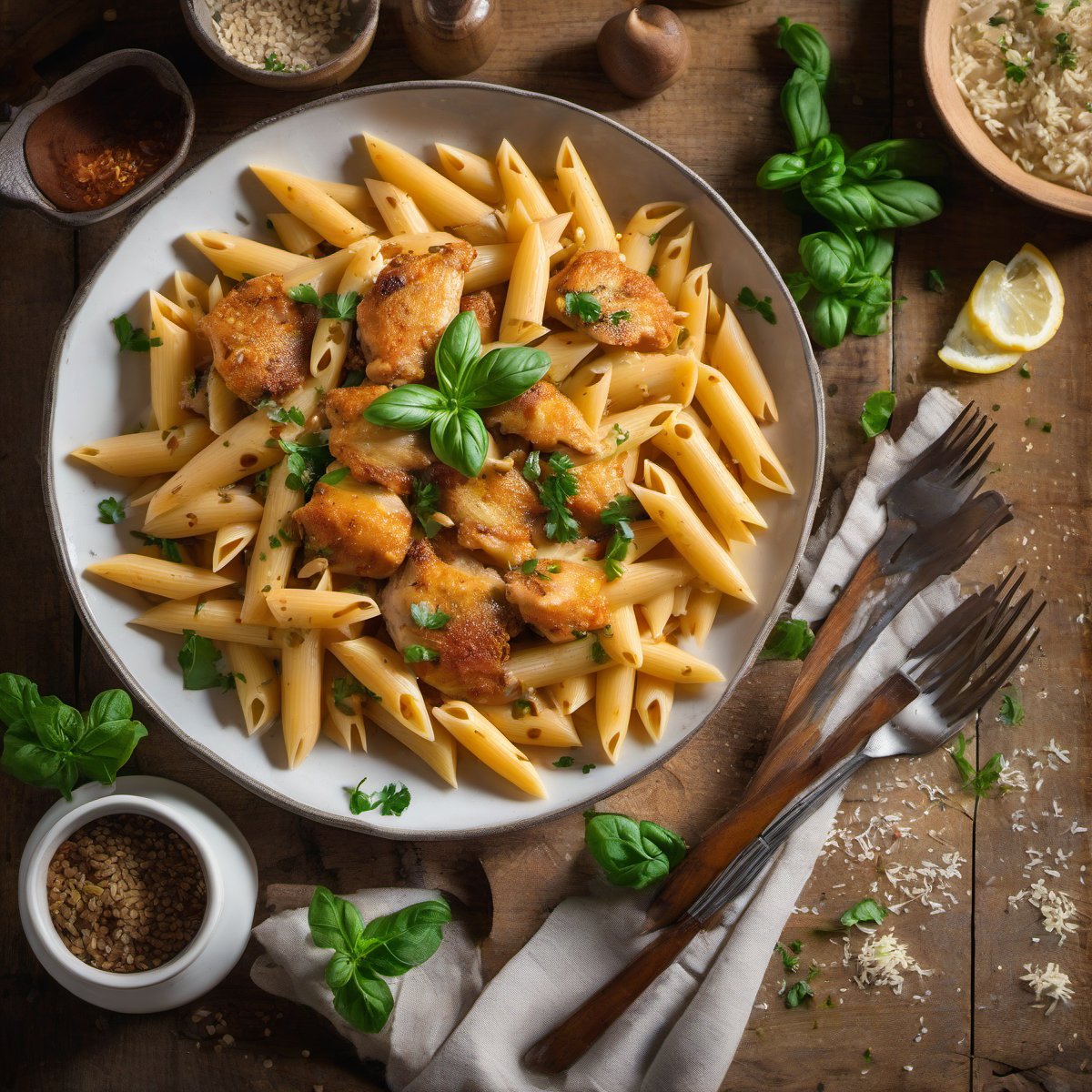Penne With Chicken Thighs — Fresh homemade recipe photo