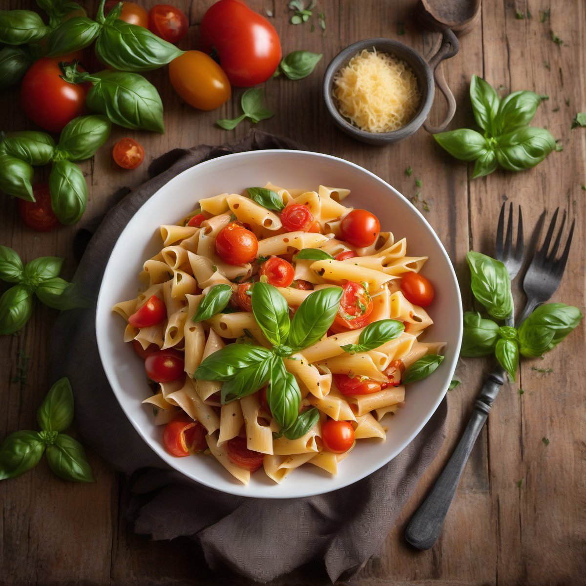 Pepper, tomato and basil pasta — Fresh homemade recipe photo