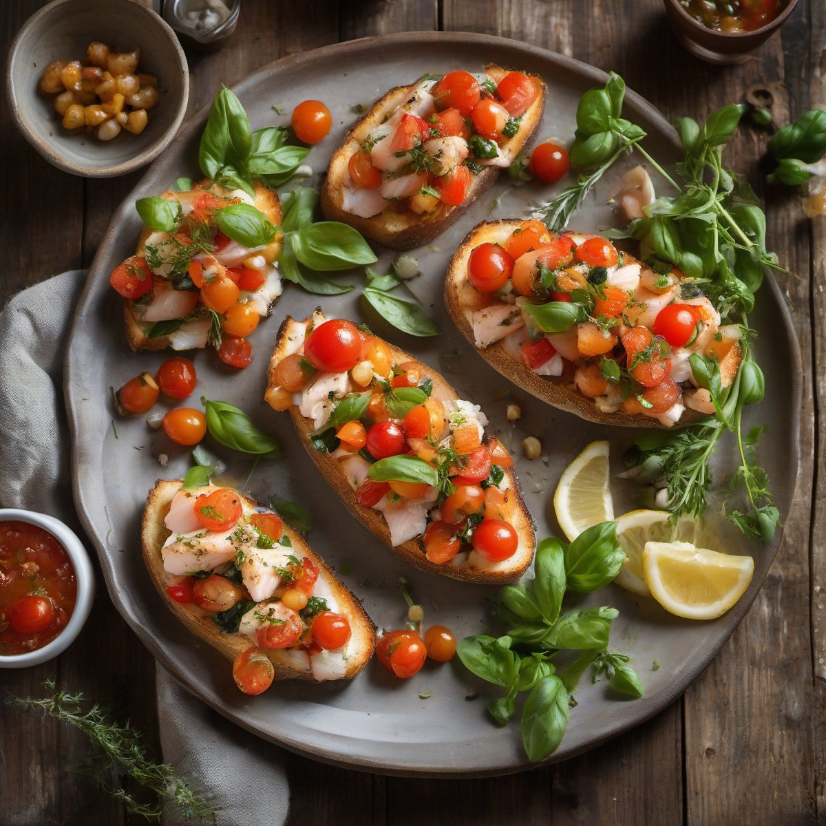 Roasted Fish Bruschetta — Fresh homemade recipe photo