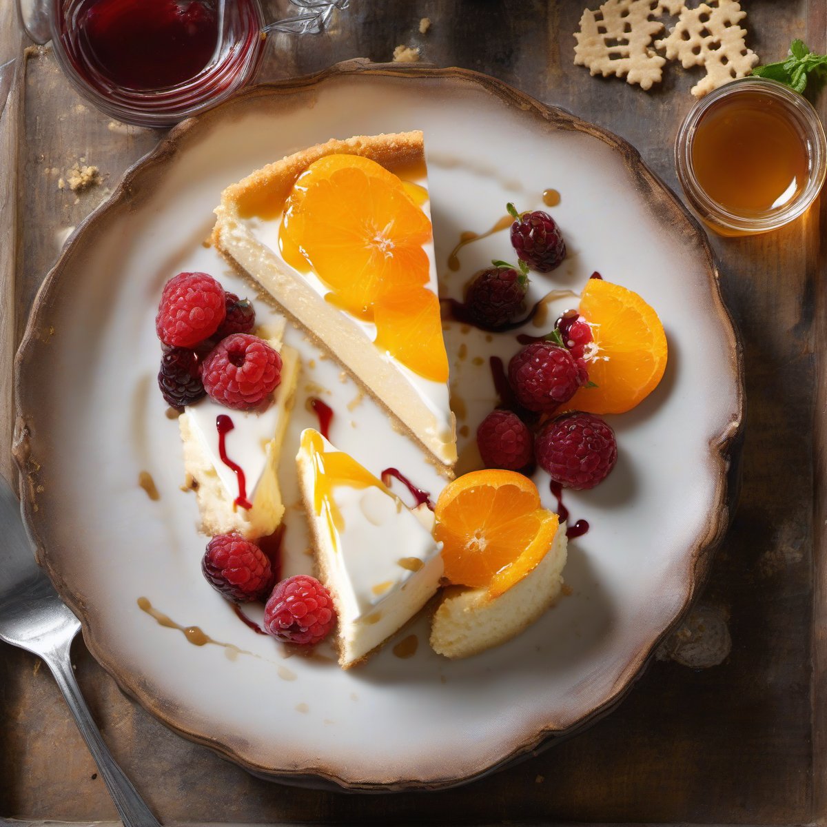 Yogurt Cheesecake with Orange Shortbread Crust and Chambord Honey Drizzle — Fresh homemade recipe photo