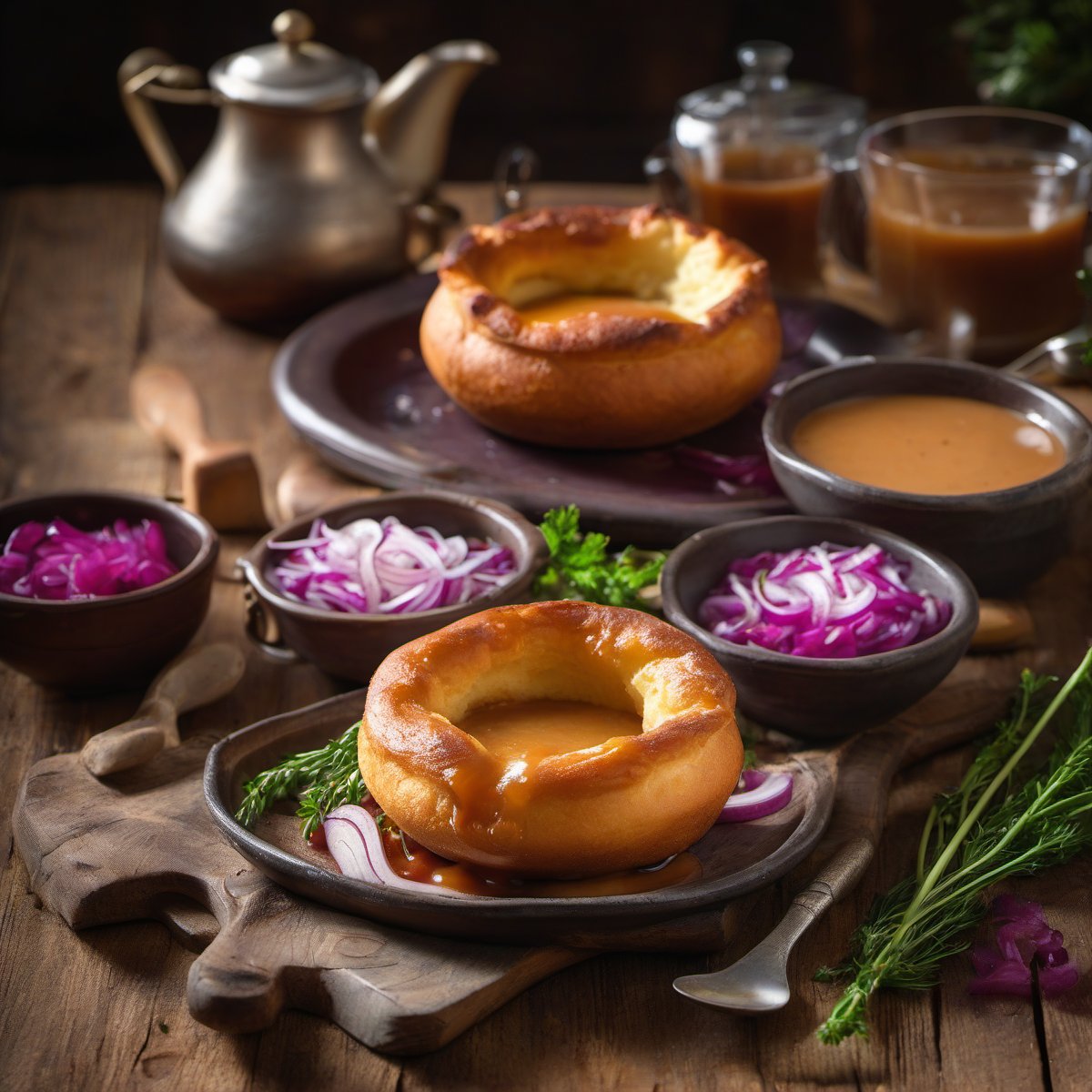 Yorkshire pudding with red onion gravy — Fresh homemade recipe photo